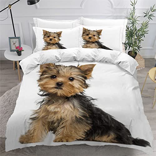 VASENA Bettwäsche 155x220 Yorkshire-Terrier Bettbezug 3D Druck flauschig Hypoallergen Bettwäsche-Set 3Teilig Teenager Jungen Mädchen Mikrofaser Hund Tier Betten Set von VASENA