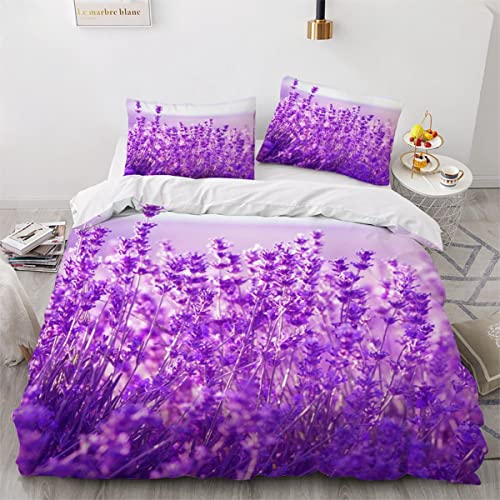 VASENA Bettwäsche Lavendel Bettwäsche 135x200 Kinder Blume Lila Bettbezug Set Weich Microfaser Kinderbettwäsche 3 Teilig Mit ReißVerschluss Mit 2 Kissenbezug 80x80 cm von VASENA