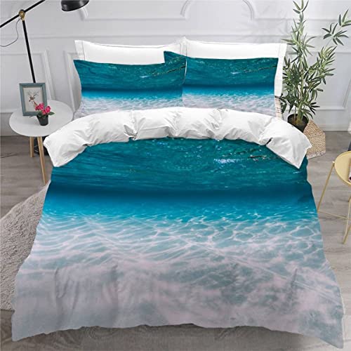 VASENA Bettwäsche Ozean Bettwäsche 135x200 Kinder Blau Meer Bettbezug Set Weich Microfaser Kinderbettwäsche 3 Teilig Mit ReißVerschluss Mit 2 Kissenbezug 80x80 cm von VASENA