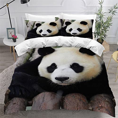 VASENA Bettwäsche Panda Bettwäsche 135x200 Kinder Tier Panda Bettbezug Set Weich Microfaser Kinderbettwäsche 3 Teilig Mit ReißVerschluss Mit 2 Kissenbezug 80x80 cm von VASENA