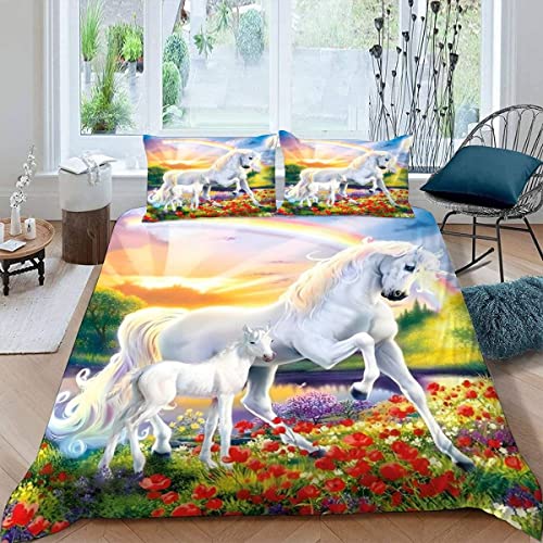 VASENA Bettwäsche Regenbogen Bettwäsche 135x200 Kinder Süßes Weißes Pferd Bettbezug Set Weich Microfaser Kinderbettwäsche 3 Teilig Mit ReißVerschluss Mit 2 Kissenbezug 80x80 cm VASENA Bettwäsche Regenbogen Bettwäsche 135x200 Kinder Süßes Weißes Pferd Bettbezug Set Weich Microfaser Kinderbettwäsche 3 Teilig Mit ReißVerschluss Mit 2 Kissenbezug 80x80 cm von VASENA