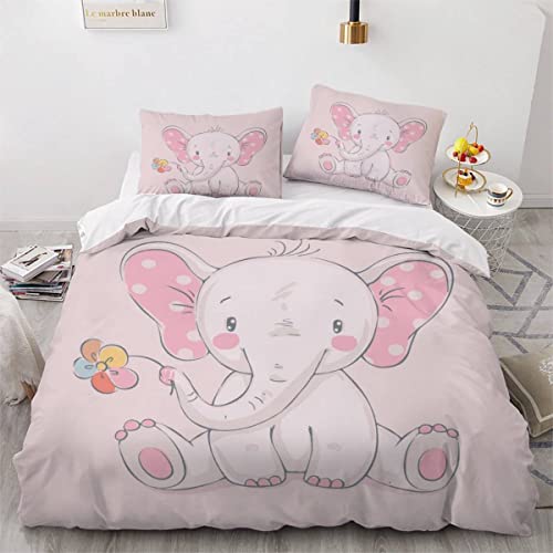 VASENA Bettwäsche Süßer Elefant Bettwäsche 135x200 Kinder Rosa Bettbezug Set Weich Microfaser Kinderbettwäsche 3 Teilig Mit ReißVerschluss Mit 2 Kissenbezug 80x80 cm von VASENA