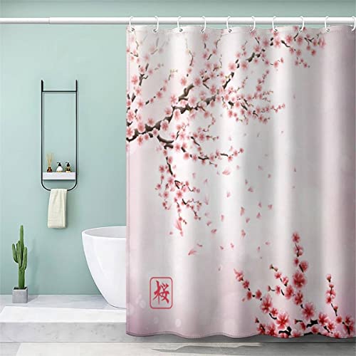 VASENA Blumen Duschvorhang 180x200 Romantisches Rosa Bad Vorhäng Anti-Schimmel Textil Anti-Bakteriel 3D Wasserdicht Duschvorhang Badewanne mit 12 Hooks von VASENA