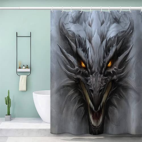 VASENA Drachen Duschvorhang 180x200 Fantasie Drache Bad Vorhäng Anti-Schimmel Textil Anti-Bakteriel 3D Wasserdicht Duschvorhang Badewanne mit 12 Hooks von VASENA