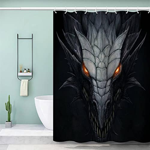 VASENA Drachen Duschvorhang 180x200 Mythos Tier Bad Vorhäng Anti-Schimmel Textil Anti-Bakteriel 3D Wasserdicht Duschvorhang Badewanne mit 12 Hooks von VASENA