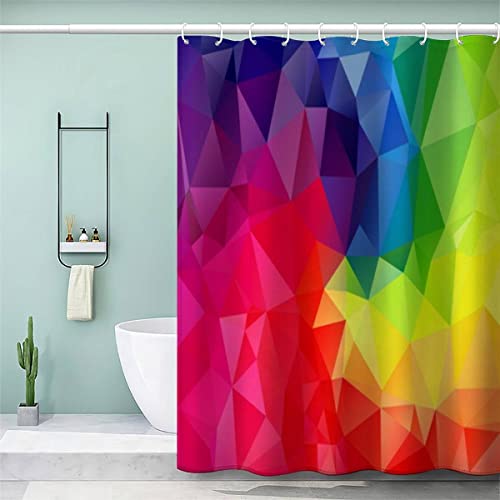 VASENA Duschvorhang 180x180 Erwachsene Duschvorhang Bunte Geometrie 3D Motiv Schwer Stoff Polyester Badvorhang Boho Duschvorhang Waschbar Anti Schimmel von VASENA