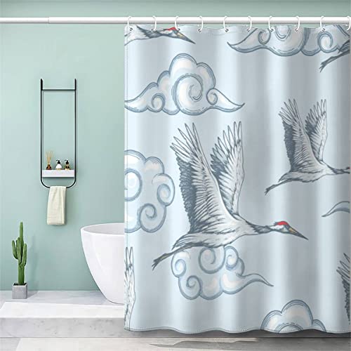 VASENA Duschvorhang 180x180 Erwachsene Duschvorhang Japanisch Blau 3D Motiv Schwer Stoff Polyester Badvorhang Japanischer Kranich Wolke Duschvorhang Waschbar Anti Schimmel von VASENA