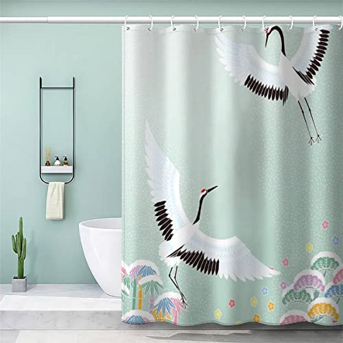 VASENA Duschvorhang 180x180 Erwachsene Duschvorhang Japanisch Blau 3D Motiv Schwer Stoff Polyester Badvorhang Kranich Tier Duschvorhang Waschbar Anti Schimmel von VASENA