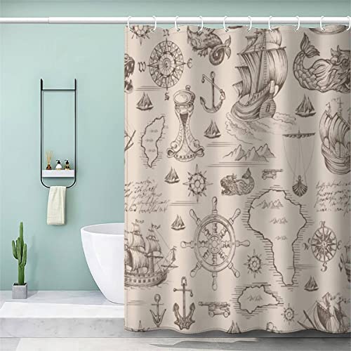 VASENA Duschvorhang 180x180 Erwachsene Duschvorhang Karte 3D Motiv Schwer Stoff Polyester Badvorhang Reise-Abenteuer-Thema Duschvorhang Waschbar Anti Schimmel von VASENA