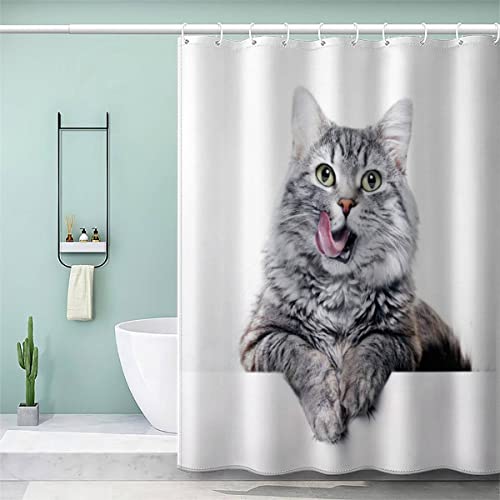 VASENA Duschvorhang 180x180 Erwachsene Duschvorhang Katze 3D Motiv Schwer Stoff Polyester Badvorhang Süße Flauschige Katze Duschvorhang Waschbar Anti Schimmel von VASENA
