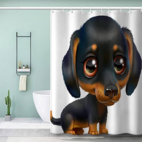 VASENA Duschvorhang Anti Schimmel 240x200 cm 3D Motiv Wasserdicht Shower Curtain Dackel Welpe Cartoon-Tier-Hund Badewanne Vorhang Polyester mit 12 Haken von VASENA