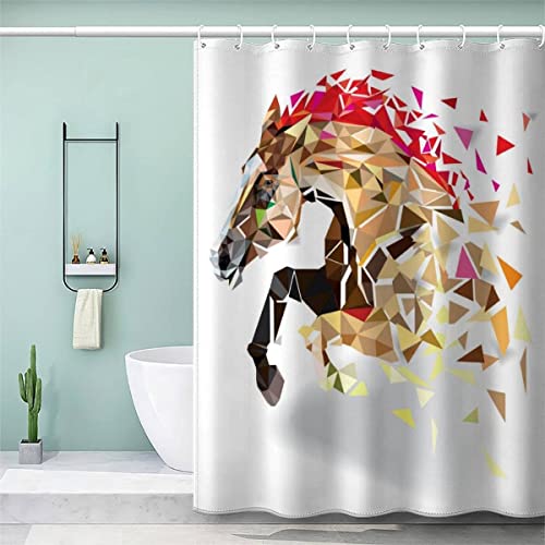 VASENA Duschvorhang Anti Schimmel 240x200 cm 3D Motiv Wasserdicht Shower Curtain Geometrisch Kunst Pferd Badewanne Vorhang Polyester mit 12 Haken von VASENA