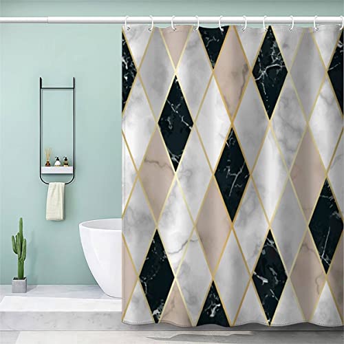 VASENA Duschvorhang Anti Schimmel 240x200 cm 3D Motiv Wasserdicht Shower Curtain Geometrisch Marmor Badewanne Vorhang Polyester mit 12 Haken von VASENA