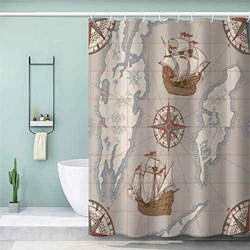 VASENA Duschvorhang Anti Schimmel 240x200 cm 3D Motiv Wasserdicht Shower Curtain Karte Retro-Pirat Segelboot Badewanne Vorhang Polyester mit 12 Haken VASENA Duschvorhang Anti Schimmel 240x200 cm 3D Motiv Wasserdicht Shower Curtain Karte Retro-Pirat Segelboot Badewanne Vorhang Polyester mit 12 Haken von VASENA