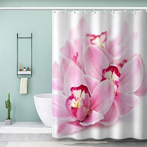 VASENA Duschvorhang Anti Schimmel 240x200 cm 3D Motiv Wasserdicht Shower Curtain Orchidee Rosa Blumen Badewanne Vorhang Polyester mit 12 Haken von VASENA