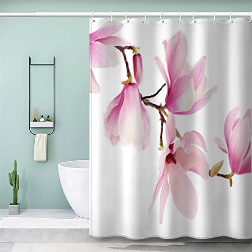 VASENA Duschvorhang Anti Schimmel 240x200 cm 3D Motiv Wasserdicht Shower Curtain Rosa Magnolie Schöner Zweig Badewanne Vorhang Polyester mit 12 Haken von VASENA