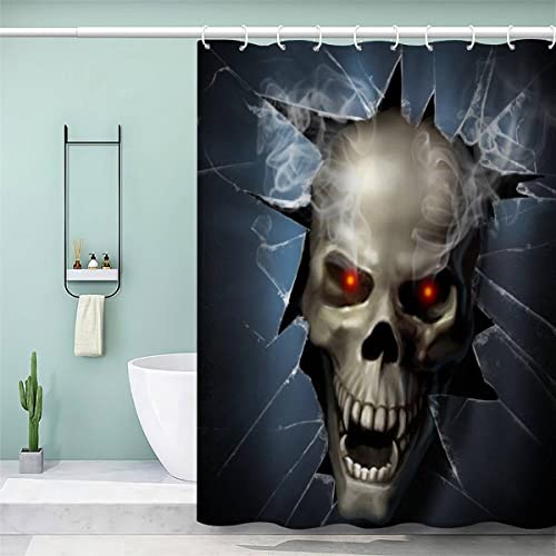 VASENA Duschvorhang Anti Schimmel 240x200 cm 3D Motiv Wasserdicht Shower Curtain Skelett Gotisch Schädel Badewanne Vorhang Polyester mit 12 Haken von VASENA