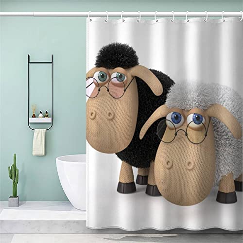 VASENA Duschvorhang Anti Schimmel 240x200 cm 3D Motiv Wasserdicht Shower Curtain Süßes Schaf Kawaii Cartoon-Tiere Badewanne Vorhang Polyester mit 12 Haken von VASENA