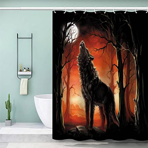 VASENA Duschvorhang Anti Schimmel 240x200 cm 3D Motiv Wasserdicht Shower Curtain Wolf Waldtiere Badewanne Vorhang Polyester mit 12 Haken von VASENA