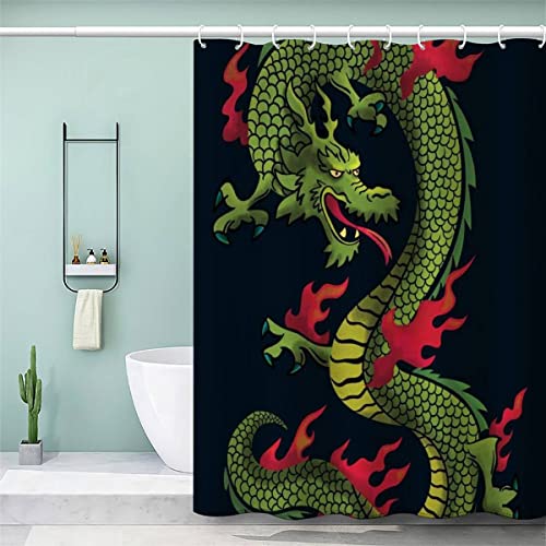 VASENA Duschvorhang Drachen Antischimmel Wasserdicht Duschvorhang 120x180 Kinder Jungen Mädchen Fabeltier Drache Duschvorhang Polyester Textil mit 12 Hooks von VASENA