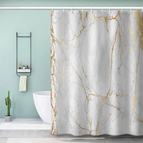 VASENA Duschvorhang Goldenes Geometrischs Muster Antischimmel Wasserdicht Duschvorhang 120x180 Kinder Jungen Mädchen Marmor Duschvorhang Polyester Textil mit 12 Hooks von VASENA