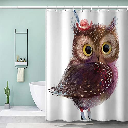 VASENA Eule Duschvorhang 180x200 Süße Eule Bad Vorhäng Anti-Schimmel Textil Anti-Bakteriel 3D Wasserdicht Duschvorhang Badewanne mit 12 Hooks von VASENA