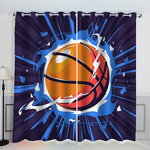 VASENA Gardinen Basketball Kreativer Basketball Vorhang Ösen 2 Stück Schlafzimmer Geräuschreduzierung 3D Drucken Luxus Hochwertig Abdunklungsvorhänge (220x215 cm) von VASENA