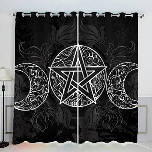 VASENA Gardinen Gothic Sonne Und Mond Ösenvorhang Schallschutz Polyester Vorhang Sonne Und Mond Mädchen Jungs Jugendzimmer Wohnzimmer Schlafzimmer 2 Stücks (200x200 cm) von VASENA