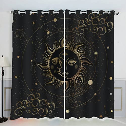 VASENA Gardinen Sonne Und Mond Bohemien Vorhang Ösen 2 Stück Schlafzimmer Geräuschreduzierung 3D Drucken Luxus Hochwertig Abdunklungsvorhänge (220x215 cm) von VASENA