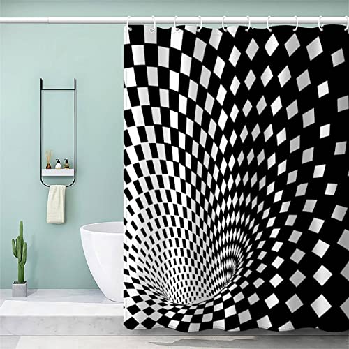 VASENA Geometrie Duschvorhang 180x200 Schwarz Weiß Abstrakt Bad Vorhäng Anti-Schimmel Textil Anti-Bakteriel 3D Wasserdicht Duschvorhang Badewanne mit 12 Hooks von VASENA