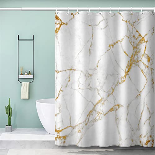 VASENA Geometrisch Duschvorhang 180x200 Weisser Marmor Bad Vorhäng Anti-Schimmel Textil Anti-Bakteriel 3D Wasserdicht Duschvorhang Badewanne mit 12 Hooks von VASENA