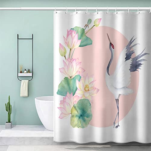 VASENA Japanischer Stil Duschvorhang 180x200 Lotus Kranich Bad Vorhäng Anti-Schimmel Textil Anti-Bakteriel 3D Wasserdicht Duschvorhang Badewanne mit 12 Hooks VASENA Japanischer Stil Duschvorhang 180x200 Lotus Kranich Bad Vorhäng Anti-Schimmel Textil Anti-Bakteriel 3D Wasserdicht Duschvorhang Badewanne mit 12 Hooks von VASENA