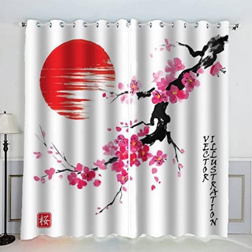 VASENA Japanischer Stil Vorhänge Blickdicht mit Ösen 2er Set Kindervorhänge 3D Gedruckt Japanische Kunst Gardinen Modern Home Dekoration (183x214 cm) von VASENA