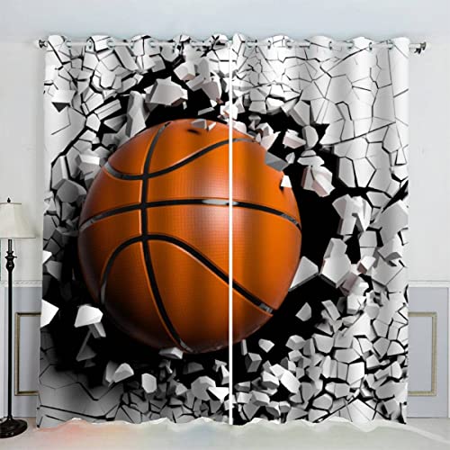 VASENA Kinderzimmer Vorhänge Basketball Kreativer Basketball Fenstervorhang mit ösen Junge Mädchen Schlafzimmer Wohnzimmer Küche Verdunklungsvorhang 2-Set (150x166 cm) von VASENA