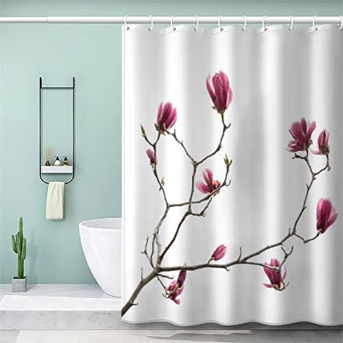 VASENA Magnolienzweig Duschvorhang 180x200 Weiß Bad Vorhäng Anti-Schimmel Textil Anti-Bakteriel 3D Wasserdicht Duschvorhang Badewanne mit 12 Hooks von VASENA