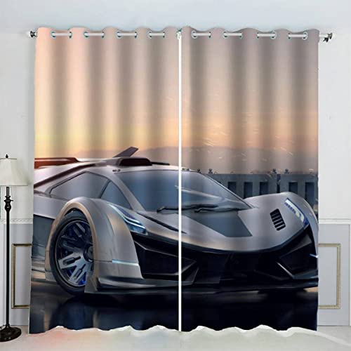 VASENA Sportwagen Gardinen Kinderzimmer 3D Drucken Fenstervorhang Rennauto Vorhänge Abdunkelnd Blickdichte Schallschutz Gardinen mit Ösen 2er-Pack (140x160 cm) von VASENA