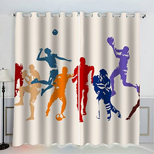 VASENA Vorhang Basketball Polyester Vorhänge mit Ösen 2er Set Gardinen Sportler 3D Drucken Verdunkelungsvorhang für Wohnzimmer Schlafzimmer (234x137 cm) von VASENA