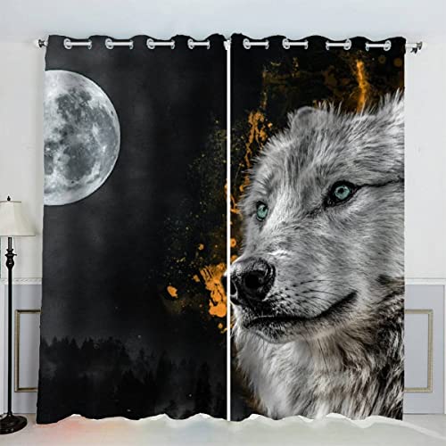 VASENA Vorhang Wolf Tier Polyester Vorhänge mit Ösen 2er Set Gardinen Wilder Wolf 3D Drucken Verdunkelungsvorhang für Wohnzimmer Schlafzimmer (234x137 cm) von VASENA