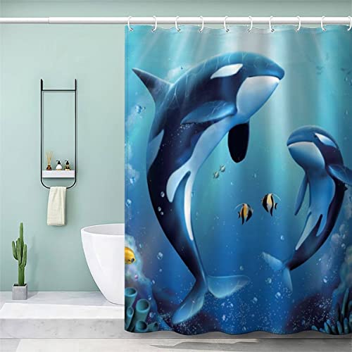 VASENA Wal Duschvorhang 180x200 Delfin Bad Vorhäng Anti-Schimmel Textil Anti-Bakteriel 3D Wasserdicht Duschvorhänge Badewanne mit 12 Hooks von VASENA