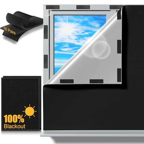 Dachfenster Verdunkelungsrollo,Fenster Verdunkelung 100% lichtundurchlässig,Abnehmbar Dachfenster verdunkelung Sonnenschutz mit 16 Paar Klettverschluss,Tragbare Reise Verdunkelungsrollo ohne Bohren von VASIN