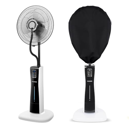 VASNER Cooly Standventilator mit Wasserkühlung und Fernbedienung, Stand-Ventilator mit Sprühnebel, 3 Windmodi, Oszillierend Nebelventilator mit Abdeckhaube schwarz von VASNER