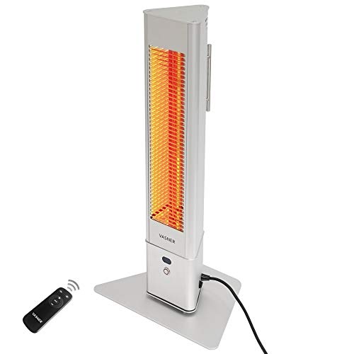 VASNER HeatTower Mini – Standheizstrahler, Infrarotstrahler 1500 W elektrisch, Fernbedienung, Heizstrahler mobil mit Standfuß für Garten Terrasse & Balkon (Silber) von VASNER