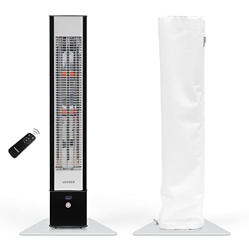 VASNER HeatTower schwarz + AirCape weiß – Infrarot Standheizstrahler 2500 Watt mit Abdeckhaube, Heizstrahler Terrasse, 4 Heizstufen, Fernbedienung, Terrassenstrahler elektrisch, IP65 Outdoor Schutz von VASNER