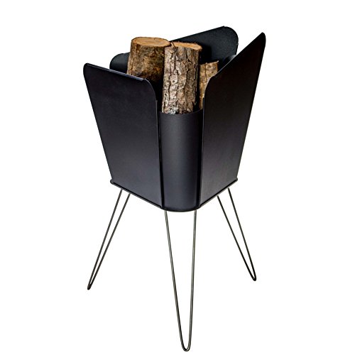 VASNER Merive M2 Feuerkorb Stahl schwarz Edelstahl Beine 48 x 50 x 78 cm modern eckig Feuerstelle Feuerschale für Terrasse & Garten Deko von VASNER