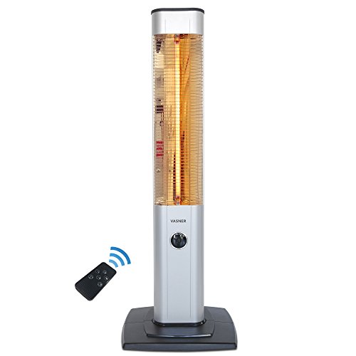 VASNER StandLine 23R – Infrarot Stand-Heizstrahler 2300 Watt 4 Stufen Dimmer Fernbedienung Infrarotstrahler elektrisch Standgerät für wettergeschützte Außenbereiche (Silber) von VASNER