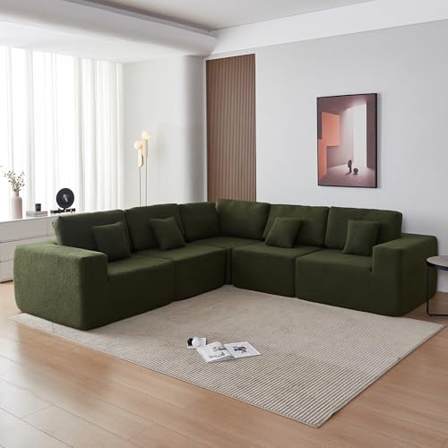 VASOENY 275 X 275 cm Modulares L-förmiges Sektional Sofa, übergroße Sherpa Stoff L-förmige Couch, Gepolstertes Schaumstoffgefülltes modernes 5-Sitzeck Ecksofa mit 4-Kissen für Wohnzimmer, Büro von VASOENY