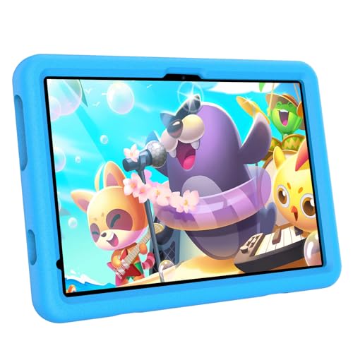 VASOUN Tablet Kinder 10 Zoll, Android 14 Kids Tablet mit Gehäuse, 4G LTE+5G WiFi, 128 GB ROM, Dual Kamera, 8000mAh, Kindersicherung, Kindersoftware Vorinstalliert(Blau) von VASOUN