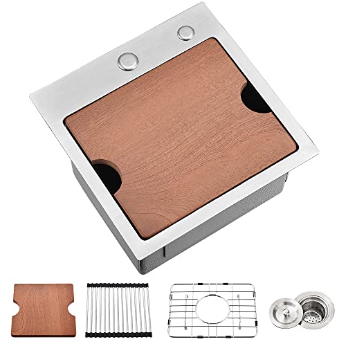 VASOYO 38,1 cm Bar Sink Drop In-In-In-VASOYO 38,1 x 38,1 cm Drop in Topmount Edelstahl Arbeitsplatz Küchenspüle Bar Prep Spüle 16 Gauge Kleine Einzelschüssel mit Gitter & Abfluss & Schneidebrett VASOYO 38,1 cm Bar Sink Drop In-In-In-VASOYO 38,1 x 38,1 cm Drop in Topmount Edelstahl Arbeitsplatz Küchenspüle Bar Prep Spüle 16 Gauge Kleine Einzelschüssel mit Gitter & Abfluss & Schneidebrett von VASOYO
