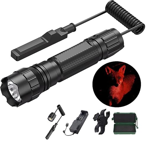 VASTFIRE Rotlicht Jagd Taschenlampe 1200 Lumen mit Remote-Druckschalter-Scope Einstellbare Focus Rail Mount LED 250 Yard Fackel für Kaninchen Fox Coyote Schwein von VASTFIRE