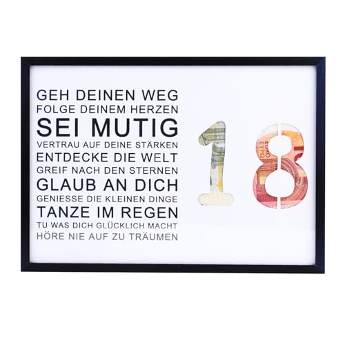 EngGlück 18. Geburtstag Junge Mädchen Geschenk, Bilderrahmen Geldgeschenk zum18. Geburtstag Karte Geschenkideen Geburtstagsgeschenk 18 Jahre Größe Din A4 (18. Geburtstag) von EngGlück